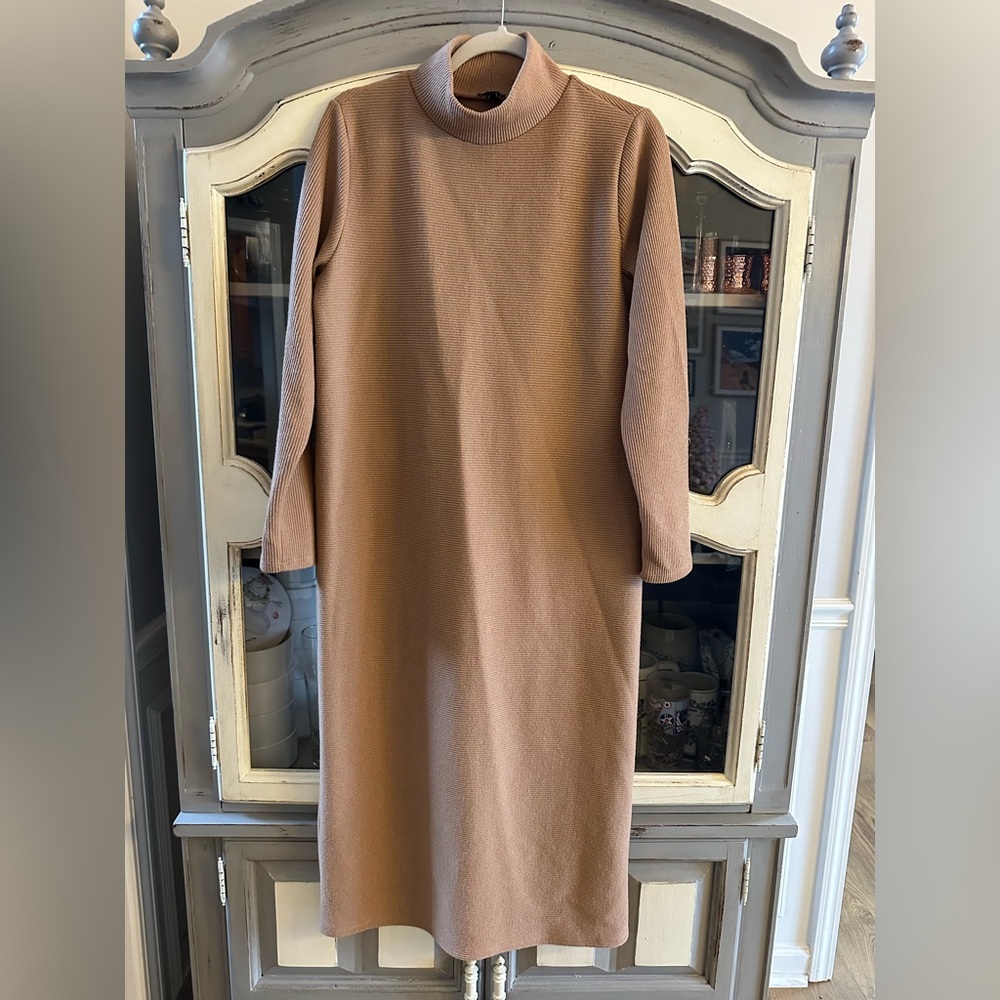 Elegant Tan Long Sleeve Dress